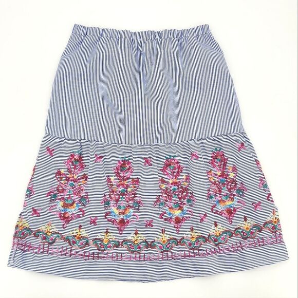 Magic Skirt Women Size Medium Floral Embroidered Stripes Knee Length Boho Hippie - Picture 1 of 11